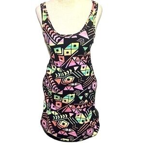 Victorias Secret PINK Mini Body Con Dress Black and Bright Multi Color Small